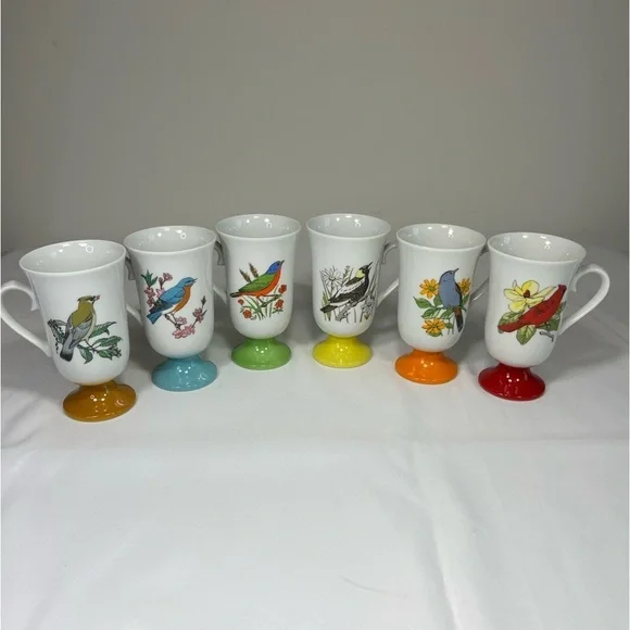 SET 6 Vintage Fred Roberts Song Bird Footed Mugs MCM - Picture 5 of 9